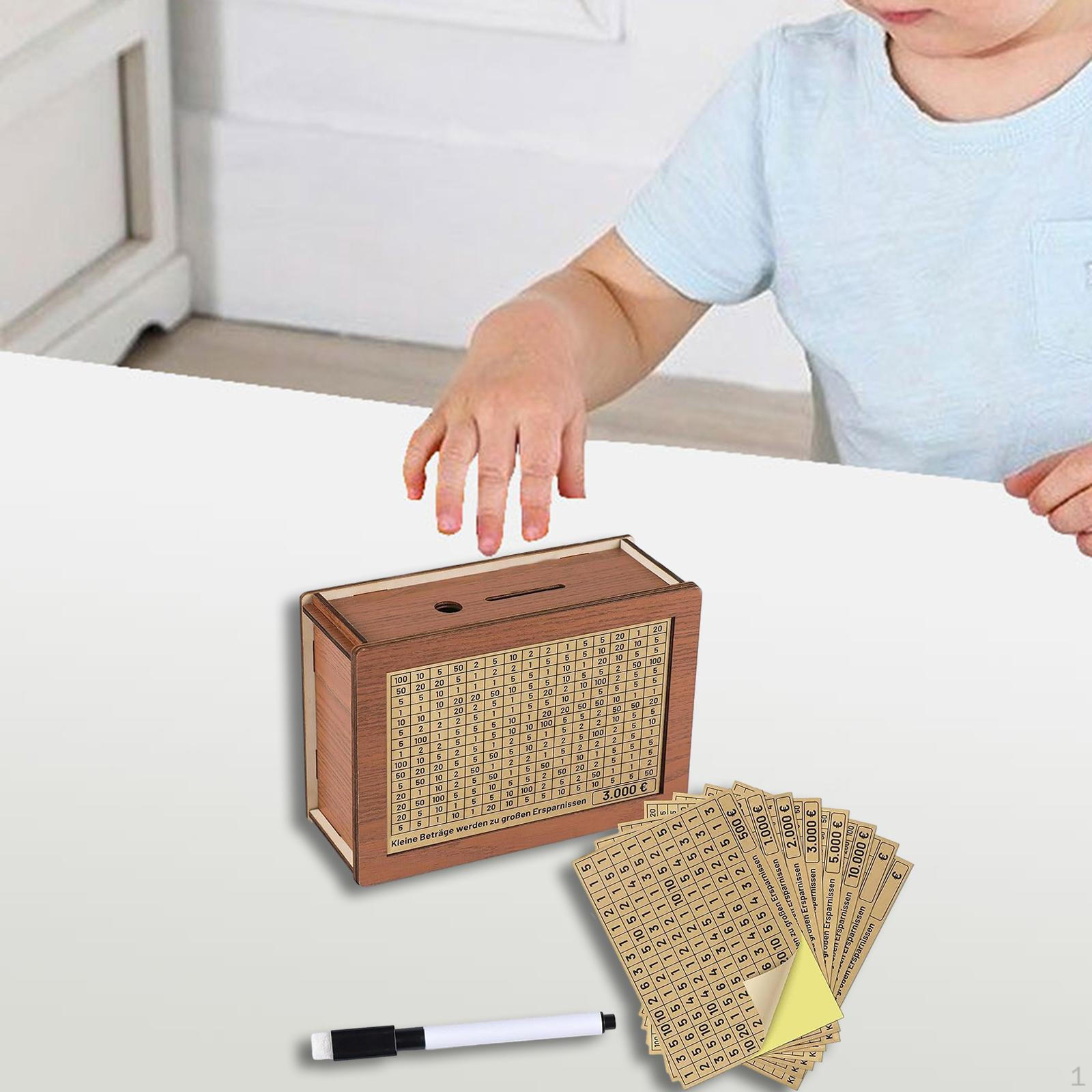 

Wooden Piggy Bank Storage Box Saving Jar Home Decor with Savings Plan Counter