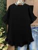 Plus Size Women's Ice Silk Pleated Ruffle Top with Flare Sleeves and Round Neck.