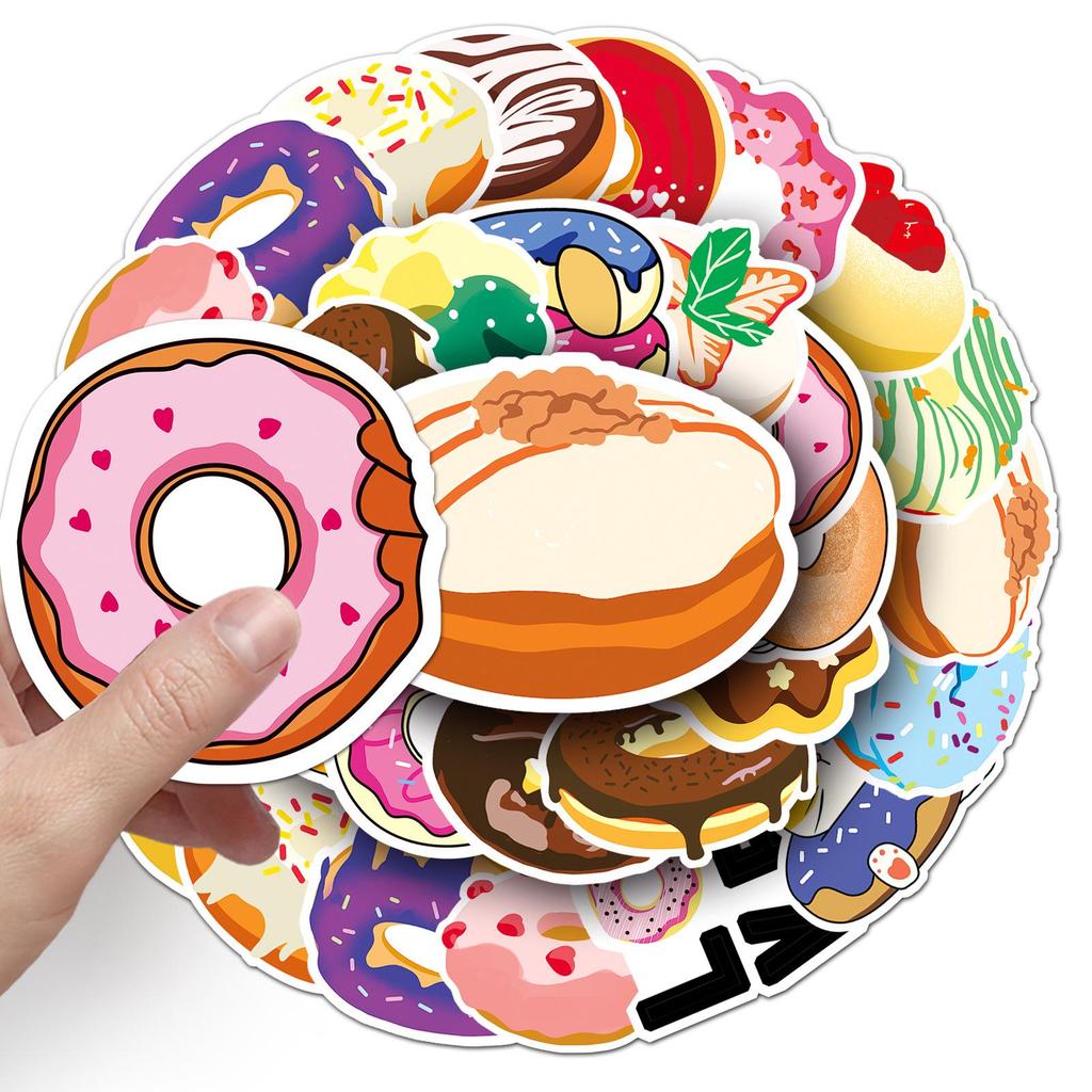 50 Original Donut Cartoon Stickers - Cute, Waterproof for Journals, Notebooks, Water Bottles, and Phones