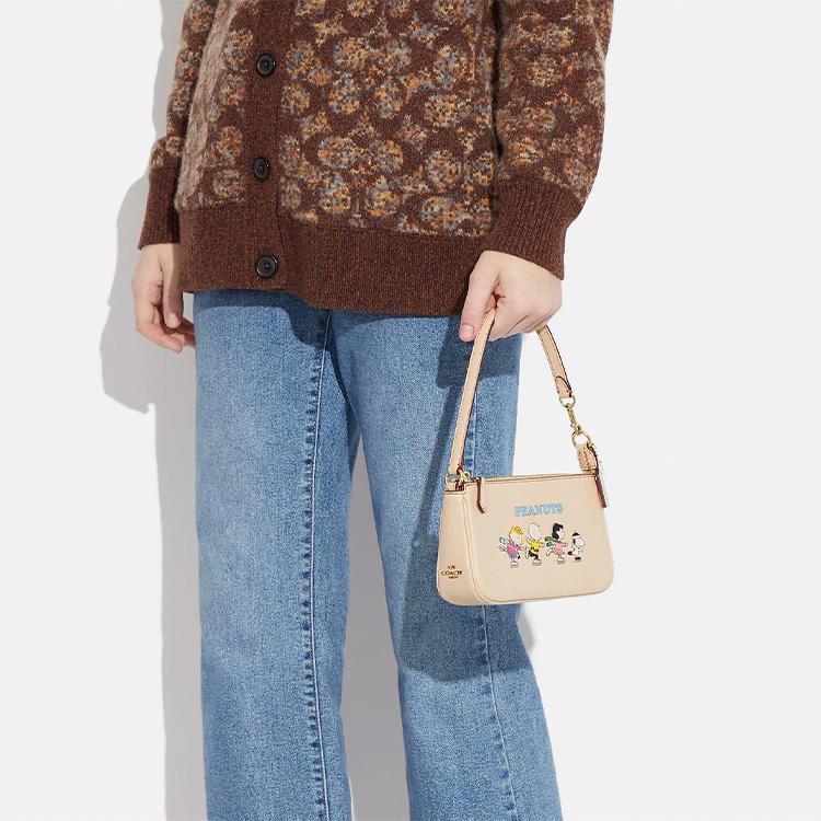 New COACH SNOOPY X Peanuts Collaboration Nolita Pebbled Leather Handbag Shoulder Bag Women's Nude CE858-IMOQY
