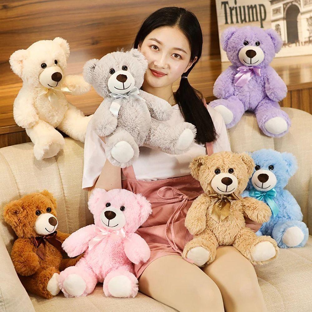 Soft Colorful Bear Stuffed  Toy Animal Dolls Stuffed Hug Bear Doll Bow Tie Bear Plush Toy  Children