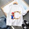 2026 Super Mario Boys and Girls Cartoon letter AZ Printed Birthday Clothing Childrens Fashion Short Sleeve Role Playing Top