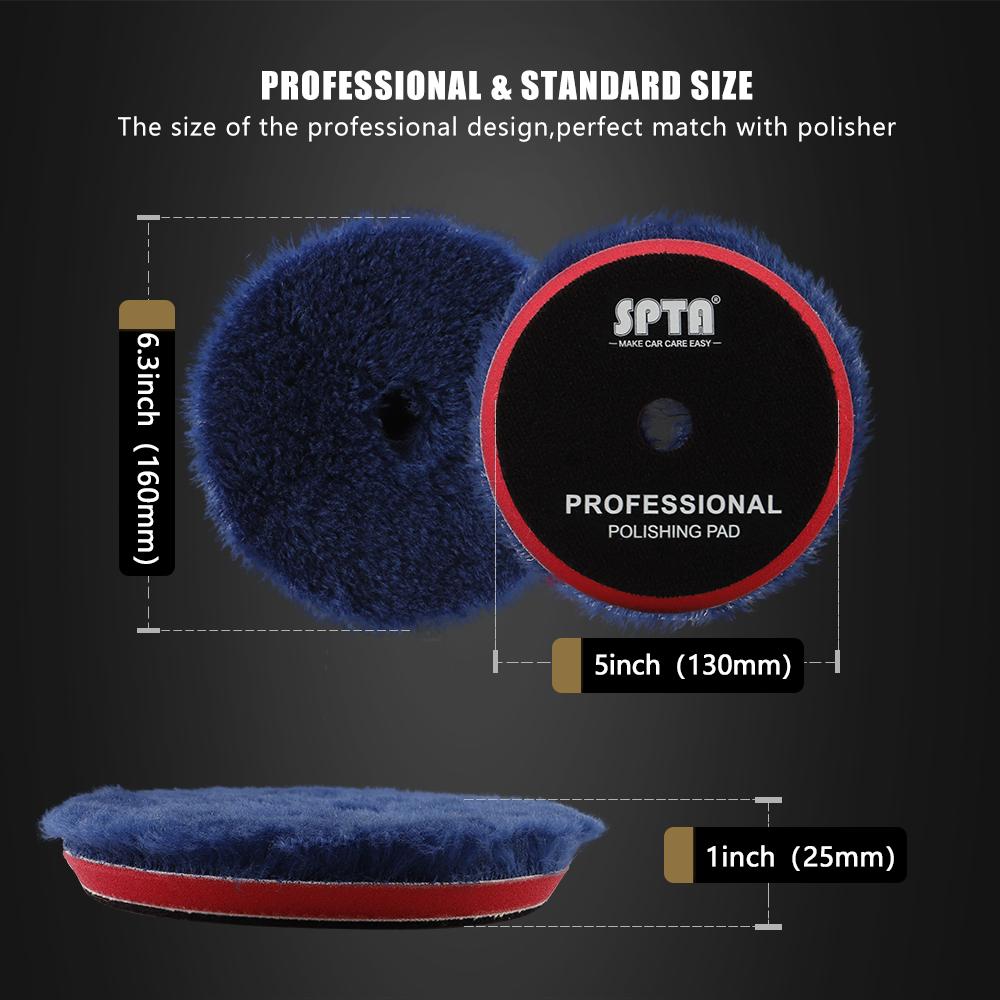 (Single Sale) SPTA 3"/5"/6" Wool Polishing Pad High Density Lambs Woollen Polish Buffing Pad for Car Polisher