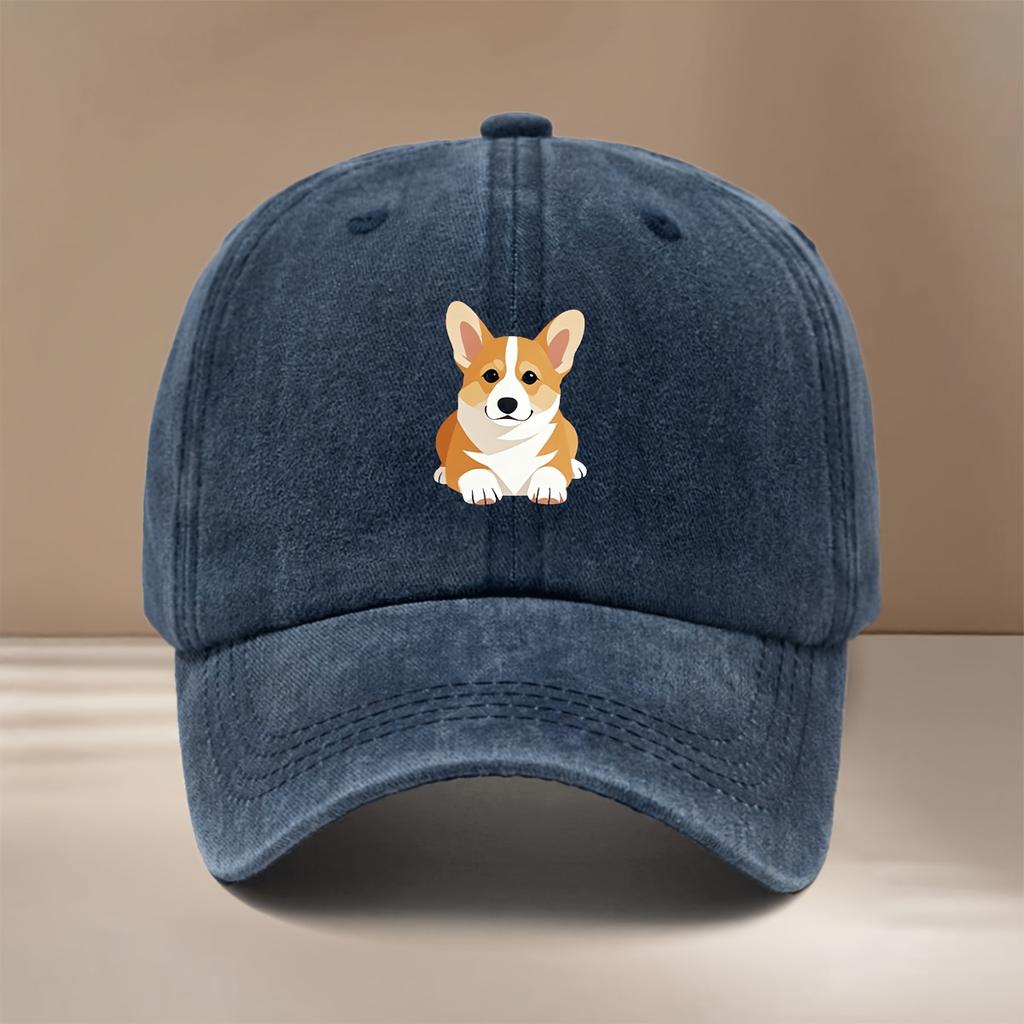 This Is a Baseball Cap with a Corgi Lying Down Print It Features a Relaxed Fit and Adjustable Sizing The Unisex Duckbill Cap I