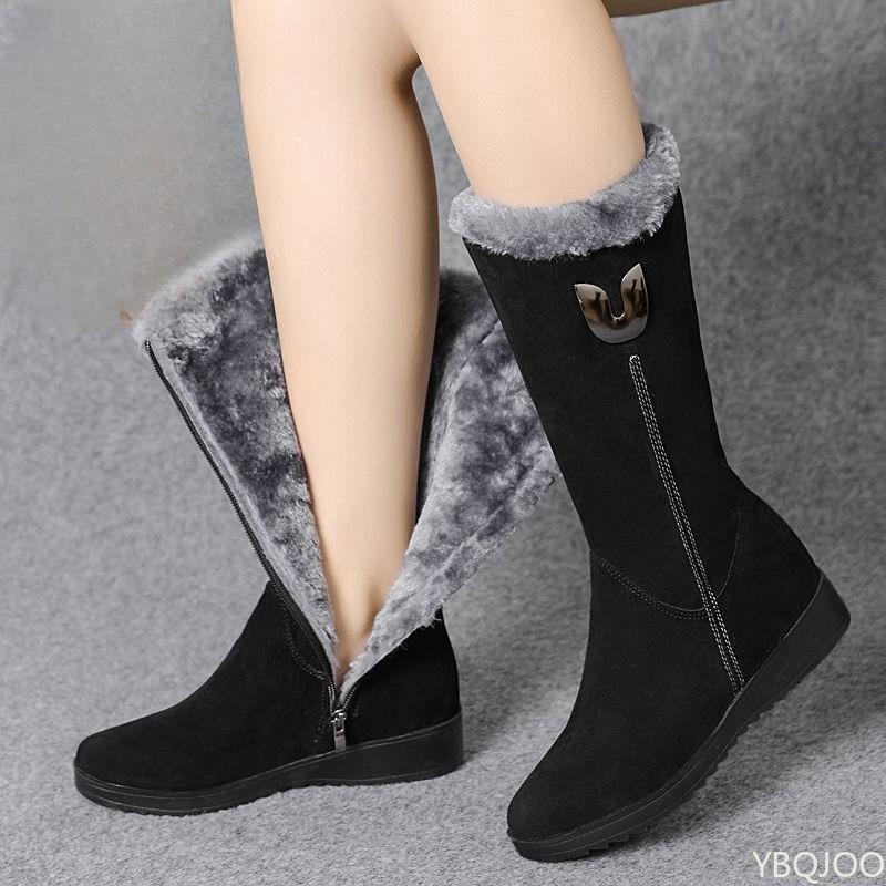 Fashion Winter Versatile Comfortable Snow Boots for Women with a Midsole Sloping Heel Anti Slip Warm Side Zipper Cotton Boots