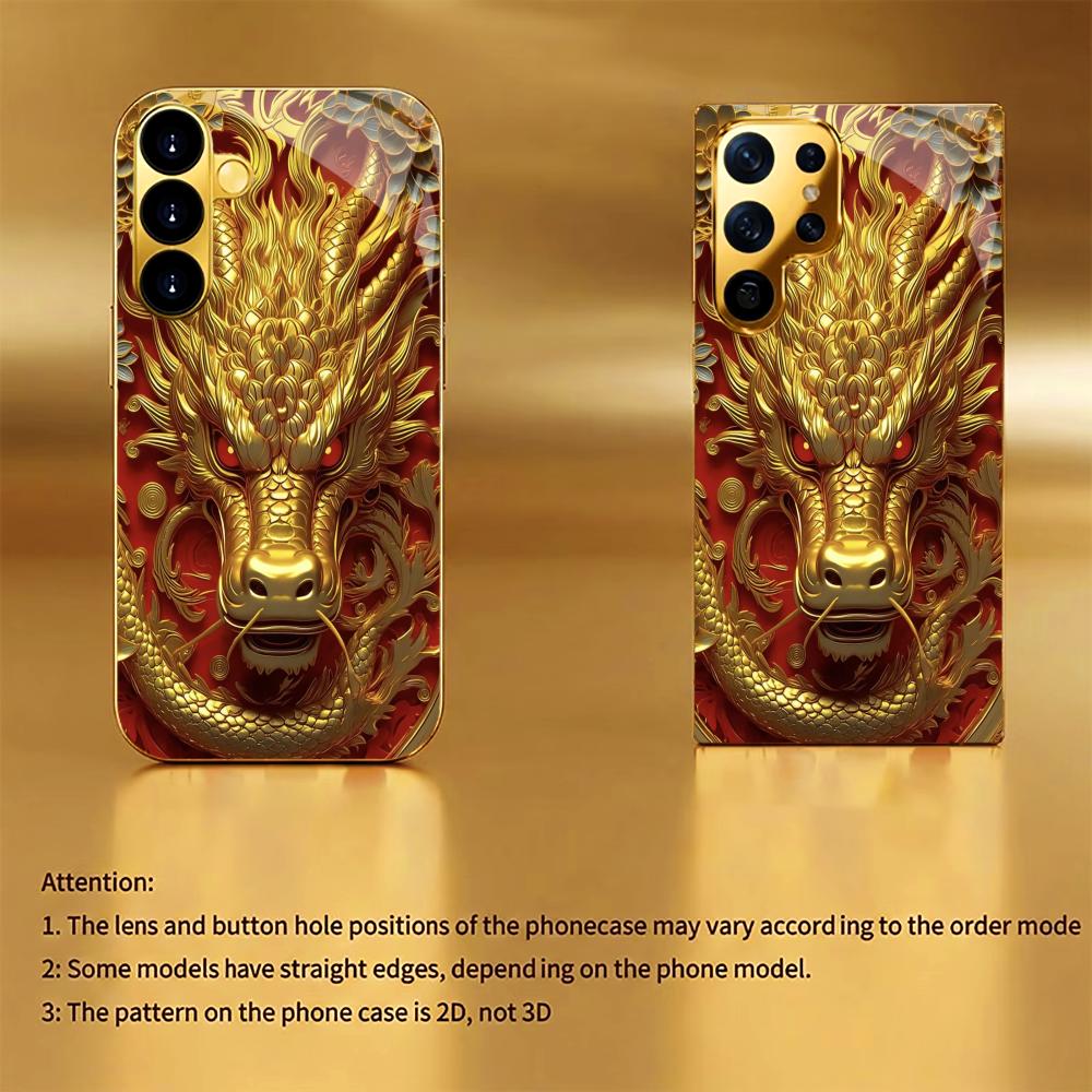 Würdevolle Goldener Drache Handyhülle Galvanisiertes Glas Handyhülle für Samsung Galaxy S26 S25 S24 S23 S22 S21 FE, Ultra, Plus