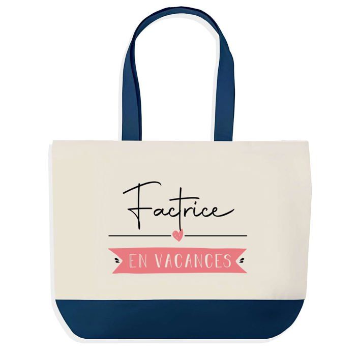 Sac shopping - PLANETEE - Factrice en Vacances - Fond bleu - Coton 40x45 cm - Grand format