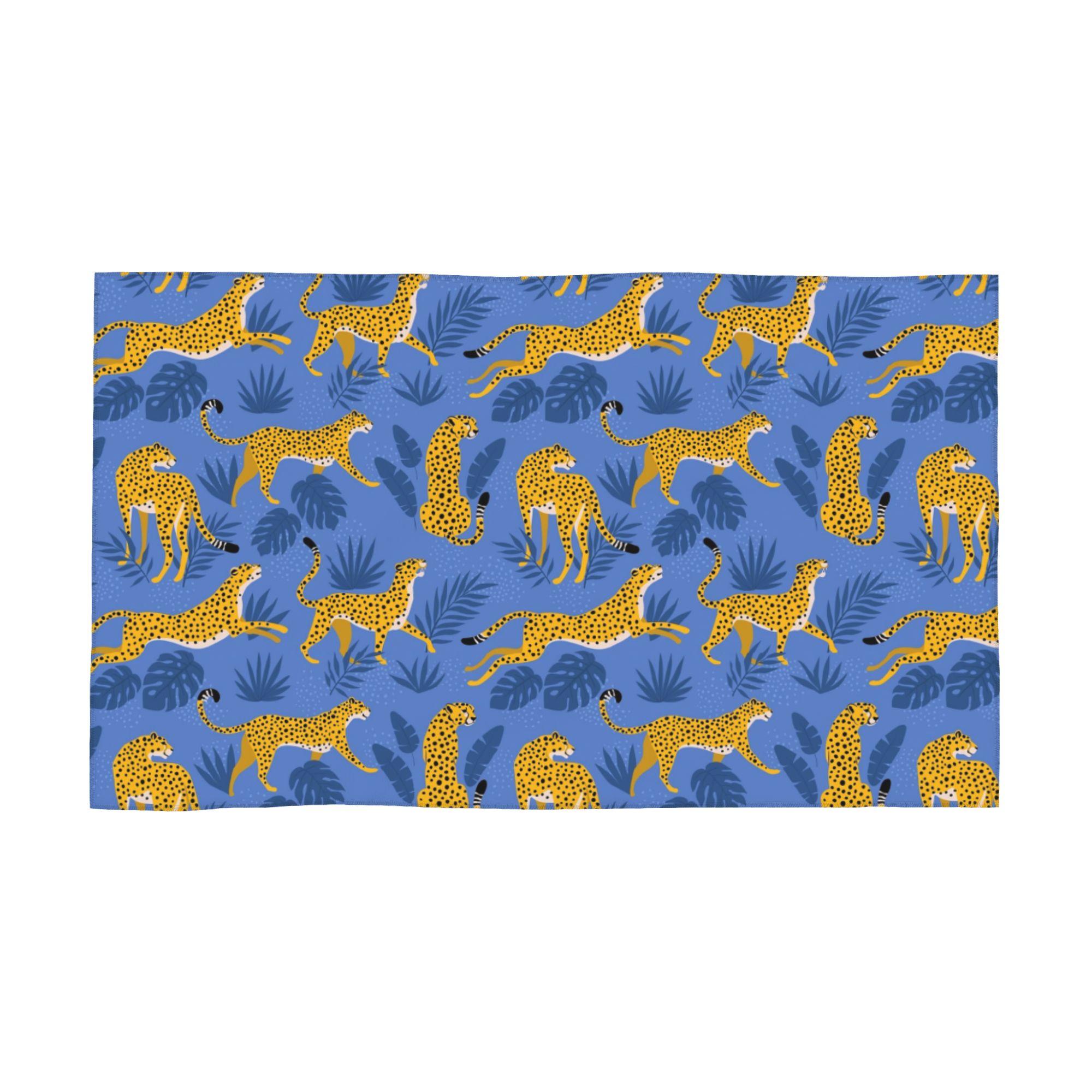 

Blue Cheetah Pattern Soft Face Towel Quick Dry Pool Bath Cotton Towels Absorbent W40*H60(CM)