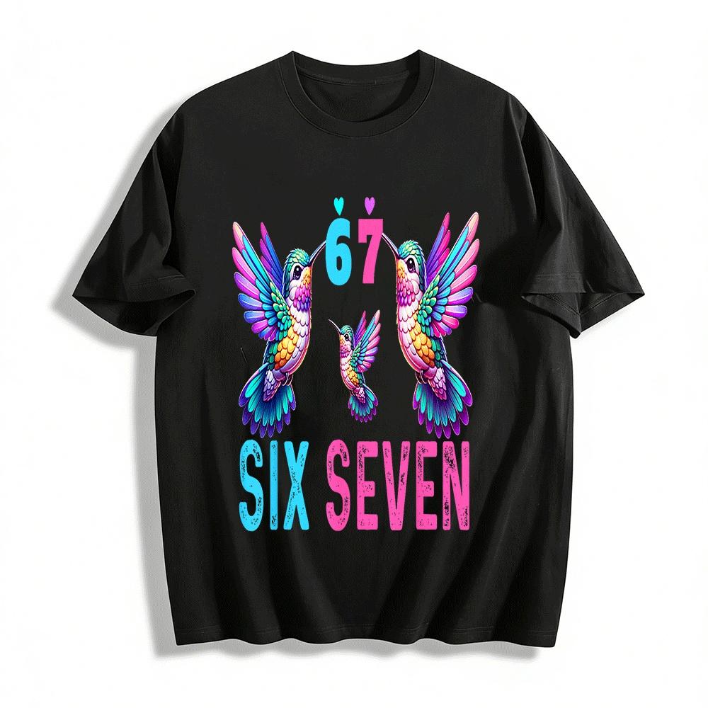 Colorful Hummingbird 67 Number Print Family Casual Tees Pure cotton T-shirt XXS