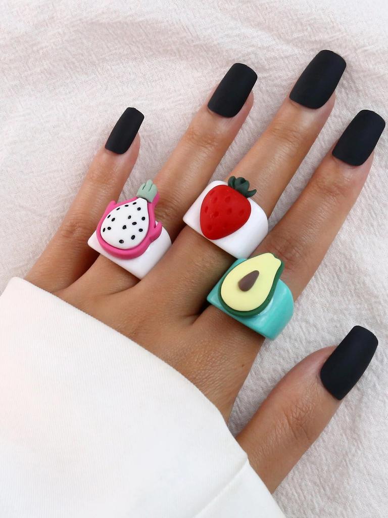 Cartoon Fruit Ring Women Fashion Korean Cute Animal Resin Acrylic Ring Set Christmas Birthday Party Gift Jewelry for Female Girl