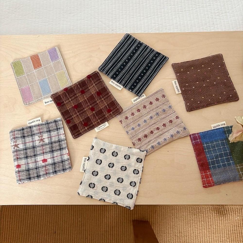 Retro Colored Water Cup Mat Cotton Decorative Fabric Coaster Quilted Placemats Home Decor