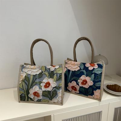 Large Capacity Linen Commuter Bag New One-shoulder Tote Bag Ethnic Style Student Handheld Class Handbag