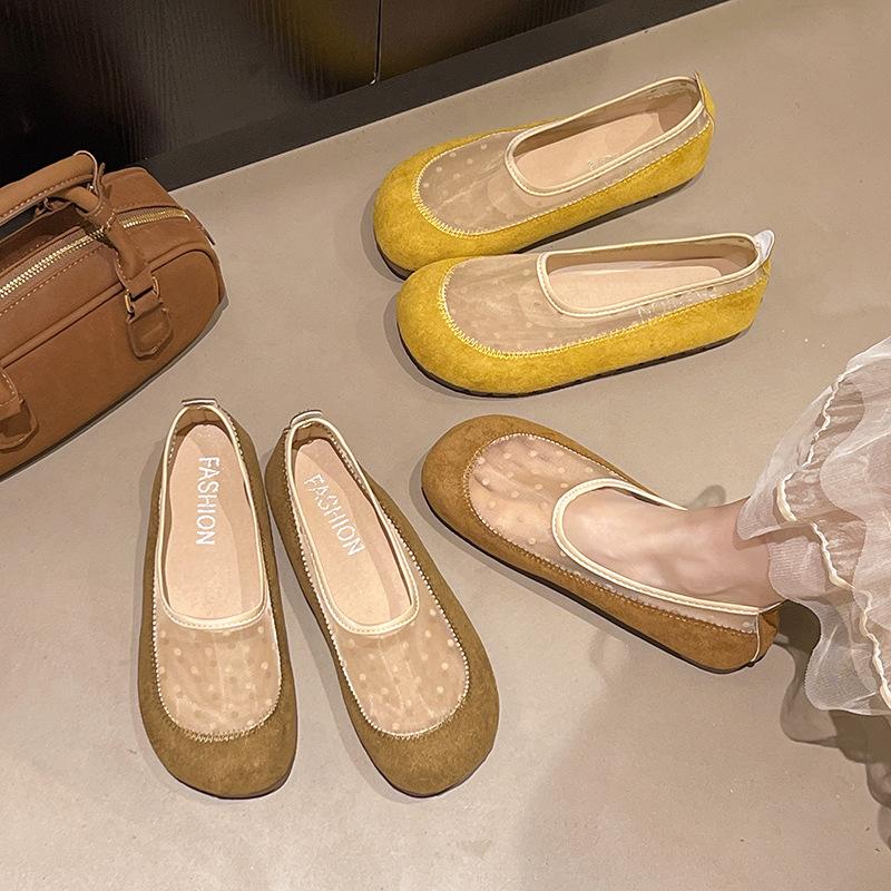 Retro single shoes soft sole new summer grandma pedal shallow mouth lazy Doudou flat bottom comfortable mesh women's shoes