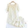 Summer new pajamas pure cotton cotton yarn floral short-sleeved shorts women's suit can be worn outside loose loungewear
