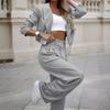 2024 Women's Casual Striped Suit with Turn-Down Collar and Straight-Leg Pants