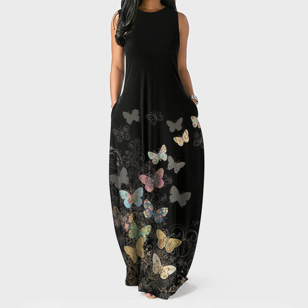 Damskie letnie sukienki z nadrukiem kwiatowym, bez rękawów, w dużych rozmiarach, swetry długie