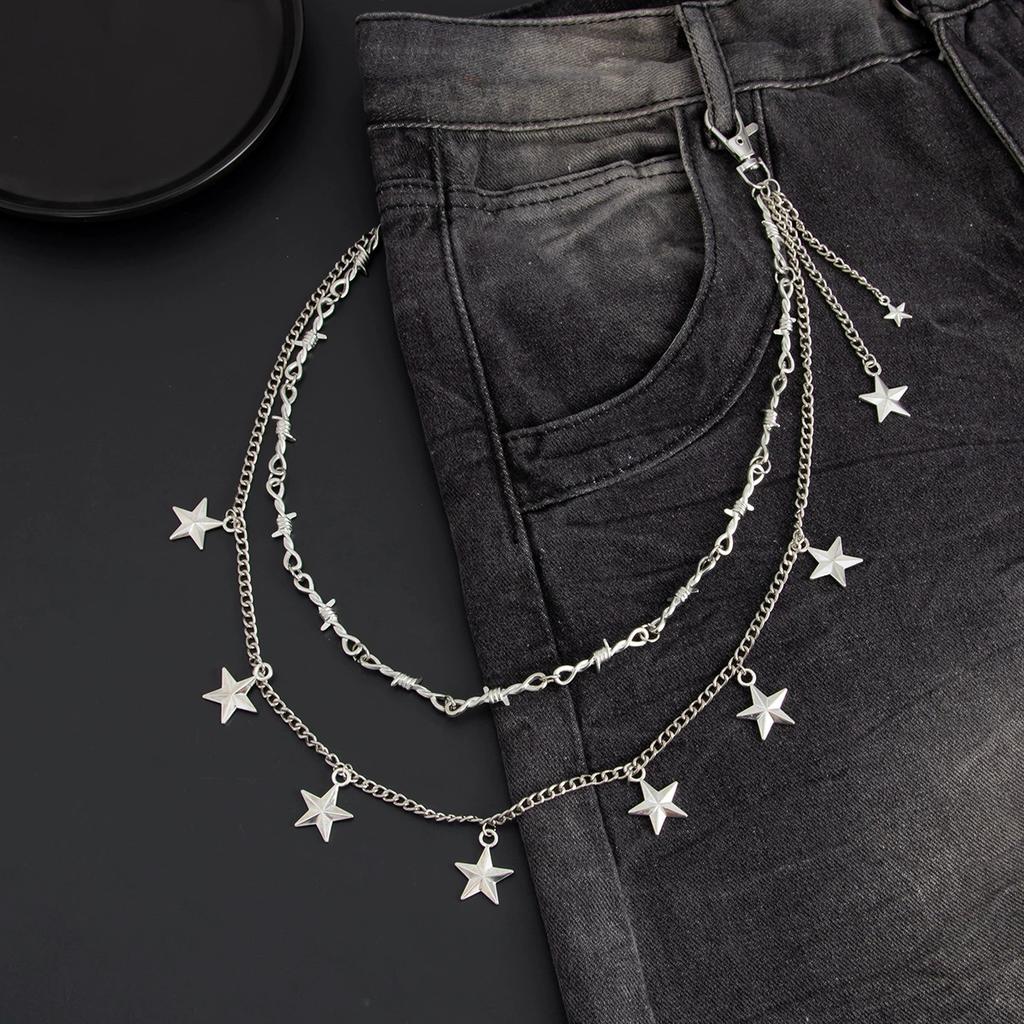 Trendy Hip Hop Double Layer Jeans Pants Chain Men Women Creative Star Pendant Bag Waist Chain Steampunk Jewelry Gift