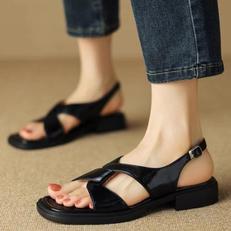 Elegant Low-heeled Shoes, Casual Flat Sandals 35 чёрный