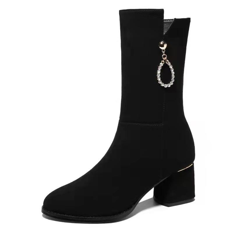 Knee High Boots for Women's Winter Fashion with Plush and Mid Heeled Long Boot