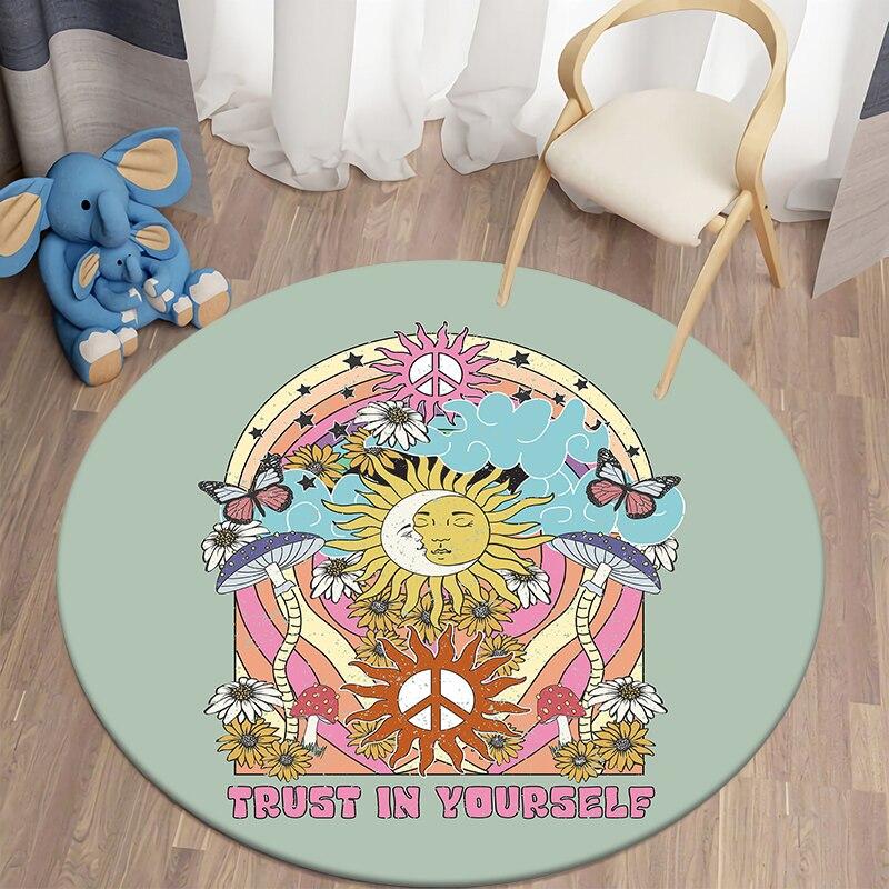 Black Cat Kawaii HD Printed Round Carpet for Living Room Rugs Camping Picnic Mats Flannel Anti-Slip Rug Yoga Mat Stranger Things