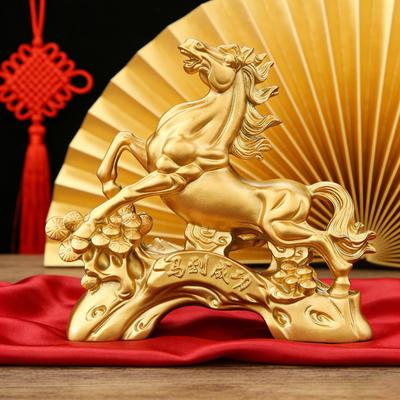 Resin Horse Statue Golden Feng Shui Chinese Zodiac Horse Sculpture 2026 Year of The Horse Collectible Figurine for Tabletop Mantel Home Office Decor
