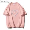Shellsuning Loose O Neck Cotton Printed Shirts Women Summer Kawaii Heart Graphic Tees Female Casual Short Sleeve Base Black Tops
