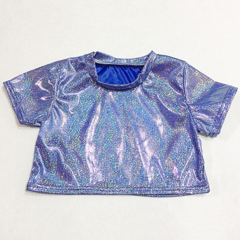 Top Scurt Copii Strălucitor cu Paiete - Mânecă Scurtă Decupat Elastic