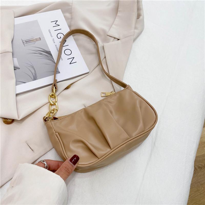 Solid Color Pleated Cloud Armpit Bag Fashionable Women's Handbag New Design Chain Shoulder Armpit Bag Women's Shoulder Bag