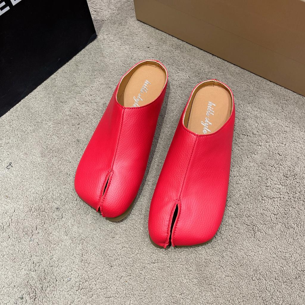 Summer And Autumn New Fashion Trend Split Toe Half-slip Small Leather Shoes Women's Soft Sole Comfortable Wrap-around Slippers