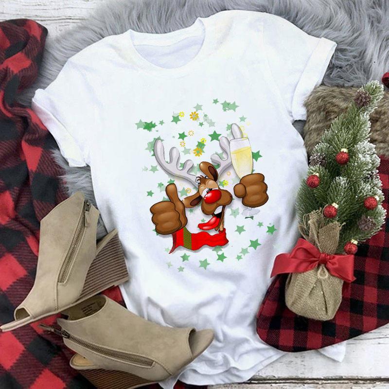 Women's Crew Neck Short Sleeve Graphic Print Christmas T-Shirts Loose Fit Casual Tees