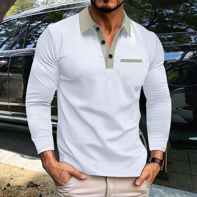 Spring Autumn Men Clothes Long Sleeve Lapel Golf Polo Shirt Men Business Casual Fake Pocket Polo Shirt Tops