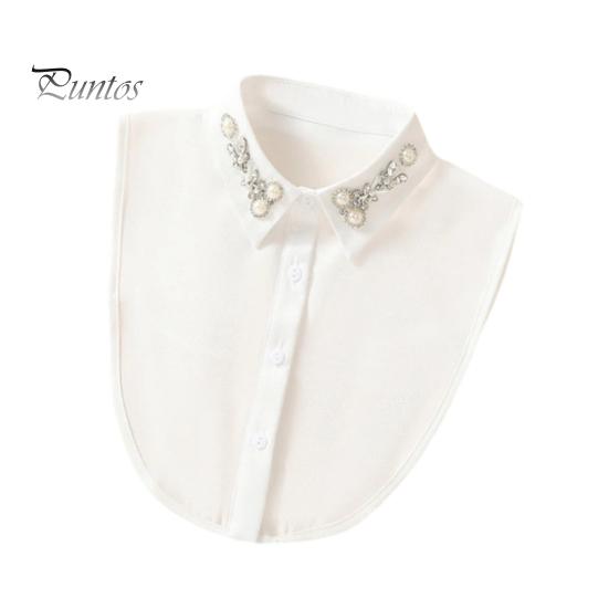Women Fake Shirt Collar Rhinestones Faux Pearl Detachable Adjustable Embellished Tops Half Formal Event Accessory