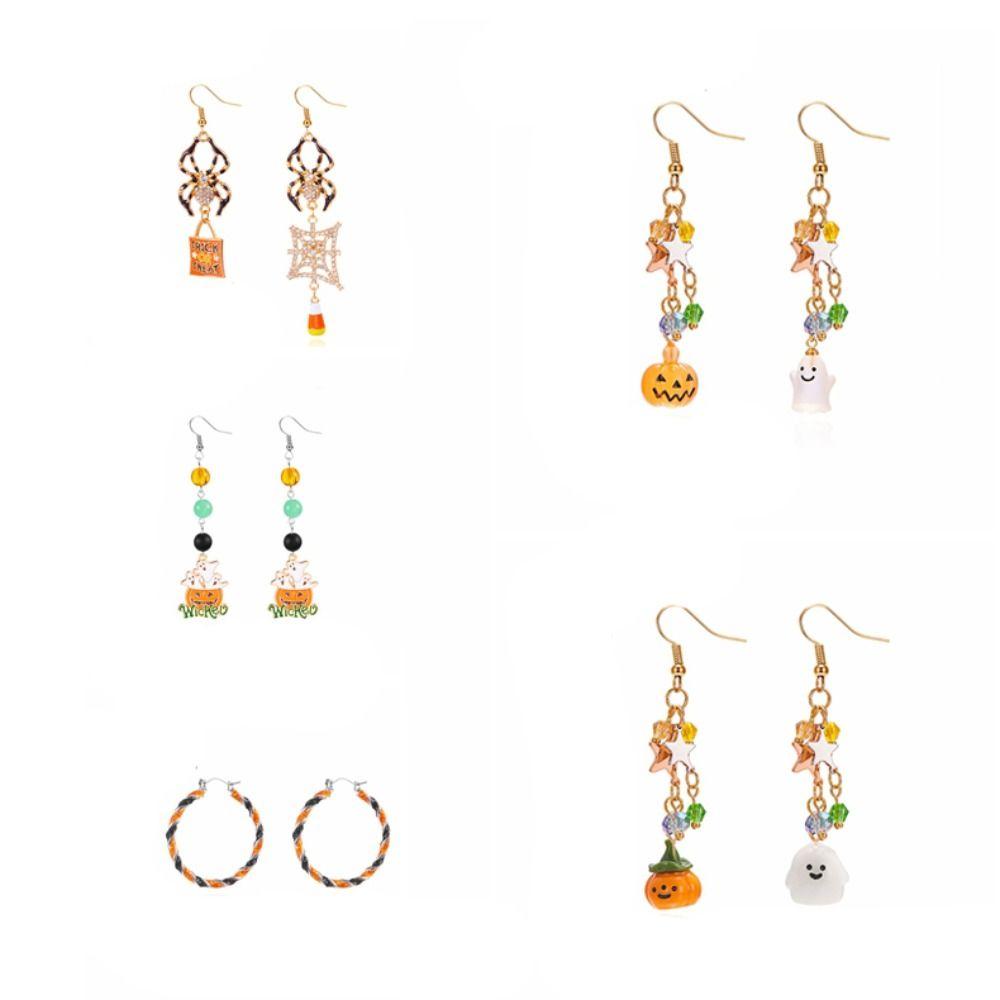 Rhinestone Halloween Earrings Ghost Spider Dangle Earrings Pumpkin Ear Studs  All Saints' Day