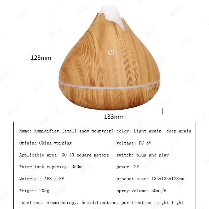 Snow Mountain 350ML Desktop USB Humidifier Colorful Night Light Home Ultrasonic Air Humidifier Wood Aromatherapy Humidifier