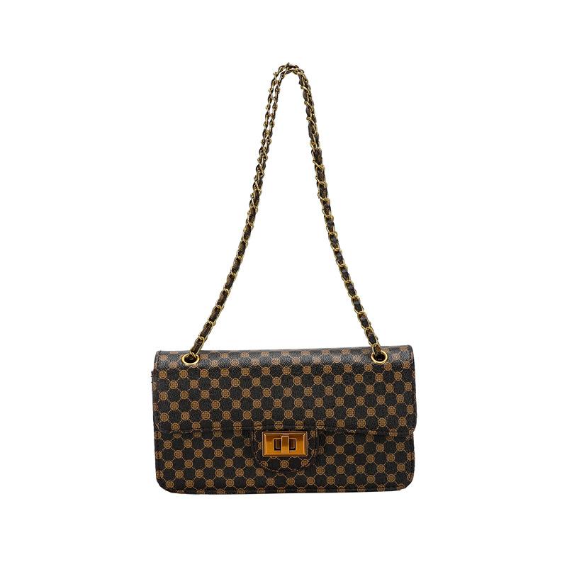 

Жіноча сумка 2024 року в корейській версії з принтом у клітку на замку, невелика квадратна сумка на одне плече, косий розмір, сумка для мобільного телефону коричневий