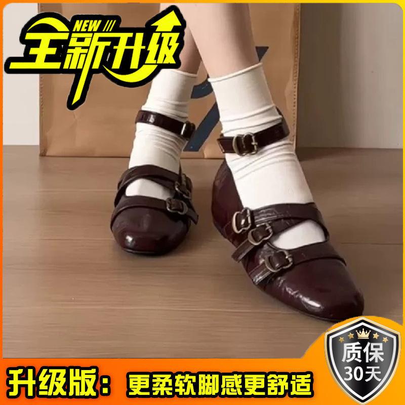 Autumn design cross-strap wedge single shoes women's niche retro small leather shoes shallow mouth inner increase Mary Jane shoes
