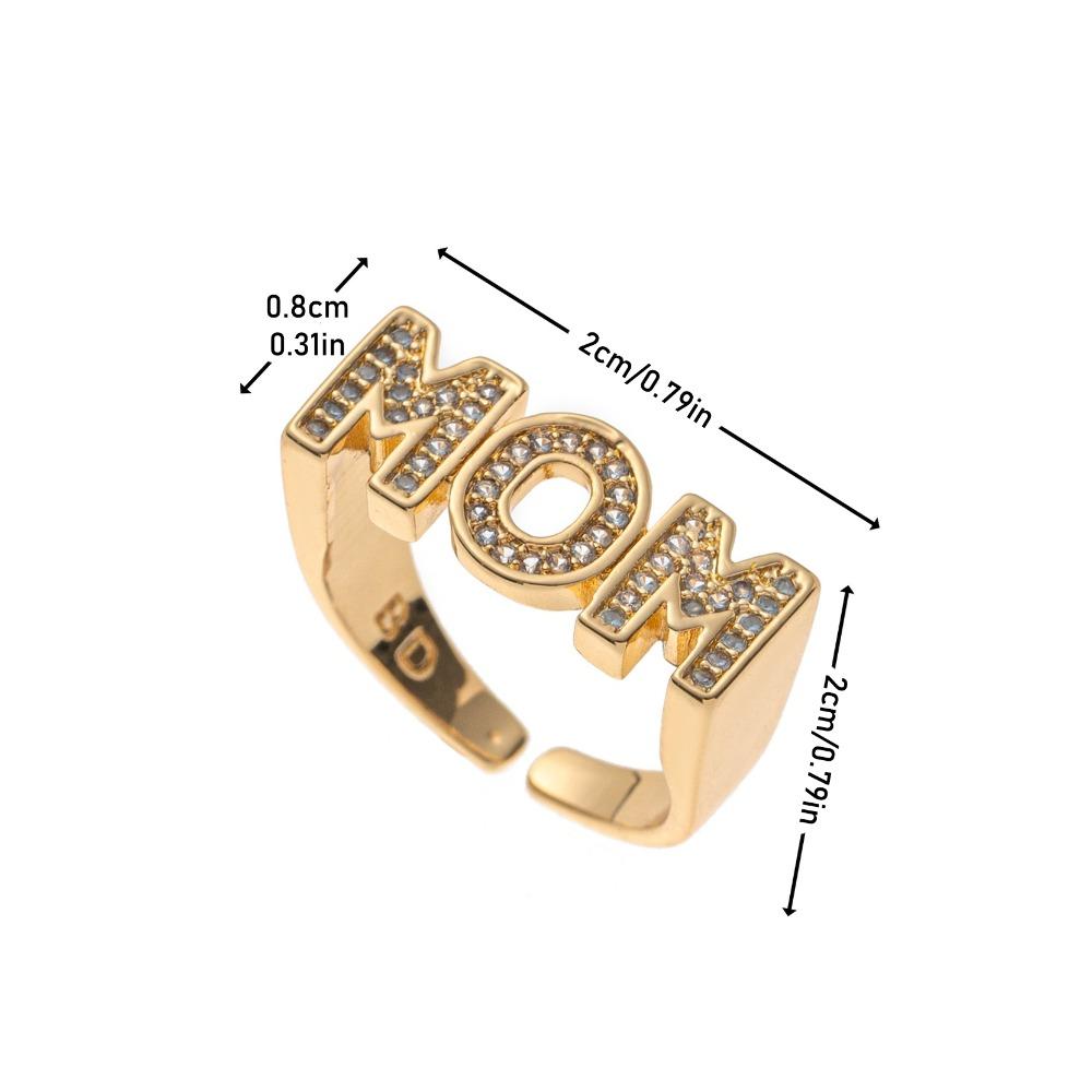 Aesthetic Zircon Letter Ring Jewelry Gift for Mother's Day Creative MOM Ring  Mom Gift