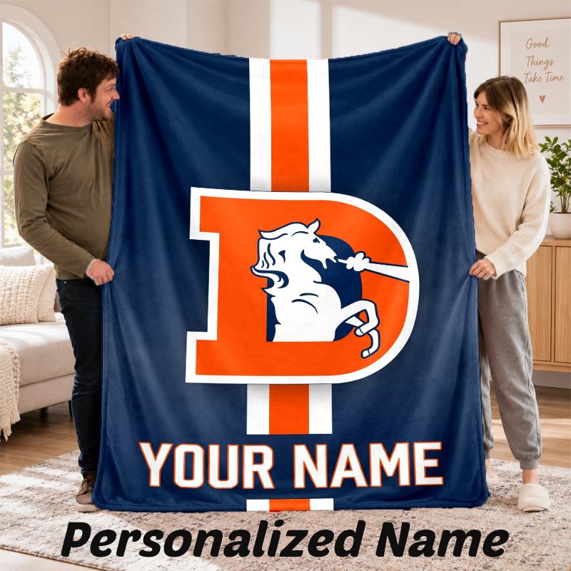 Custom Name Denver Broncos Flannel Throw Blanket Personalized Text Soft Blanket Bed Sofa Gift