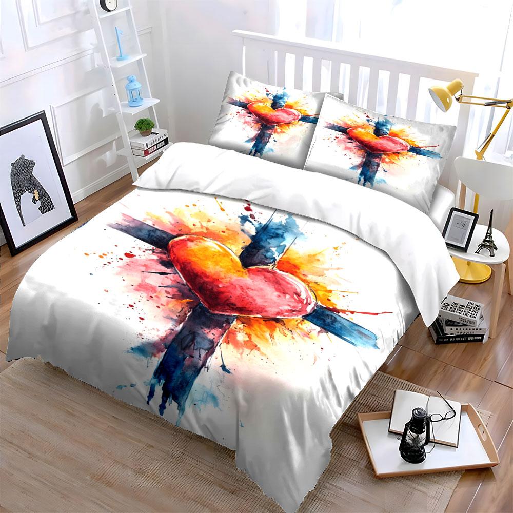 Heart and Cross Design. Bedding Sets Duvet Cover Sets Duvet Covers Pillowcases(1*Duvet Cover 2*Pillowcases Without Duvet Insert)