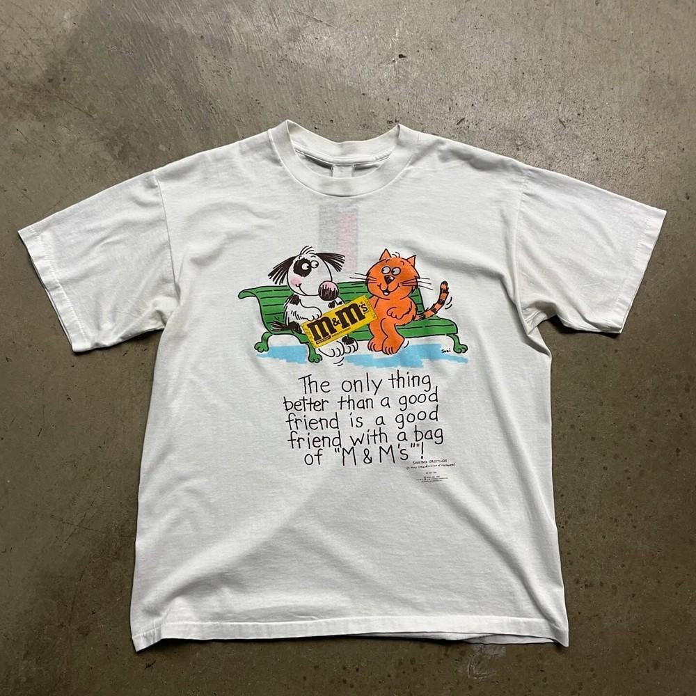 

80s Vintage Cat n Dog Mamp;M#039;s Friends Cover TShirt Unisex Short Sleeve Shirt S5XL Unisex T-Shirt XXXL