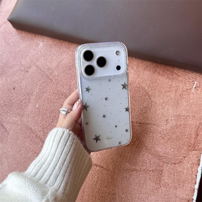 New 2026 Glitter Gilded Star Phone Case For iPhone 17 Pro 16 15 14 17 Pro Max with Transparent Shockproof Cover 17promax