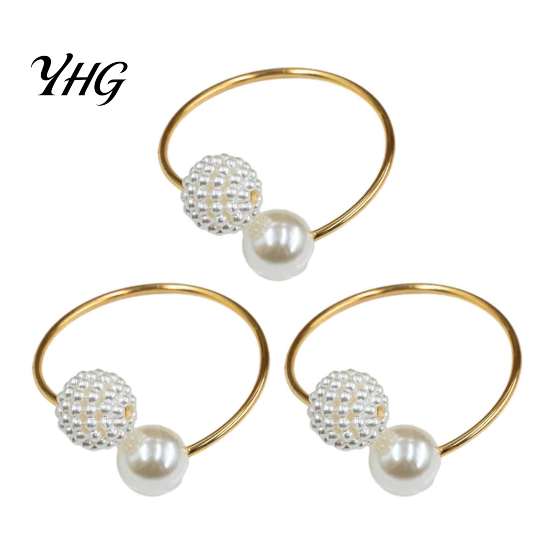 Table Decorations for Weddings 3Pcs Faux Pearl Napkin Rings, Reusable Metal Holders, Elegant Rings Banquets Dinner Parties Decor Holders