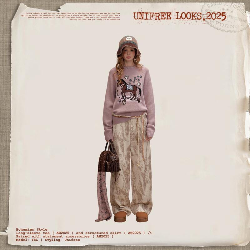 unifree Relaxed Fit Printed Wide Leg Casual Pants