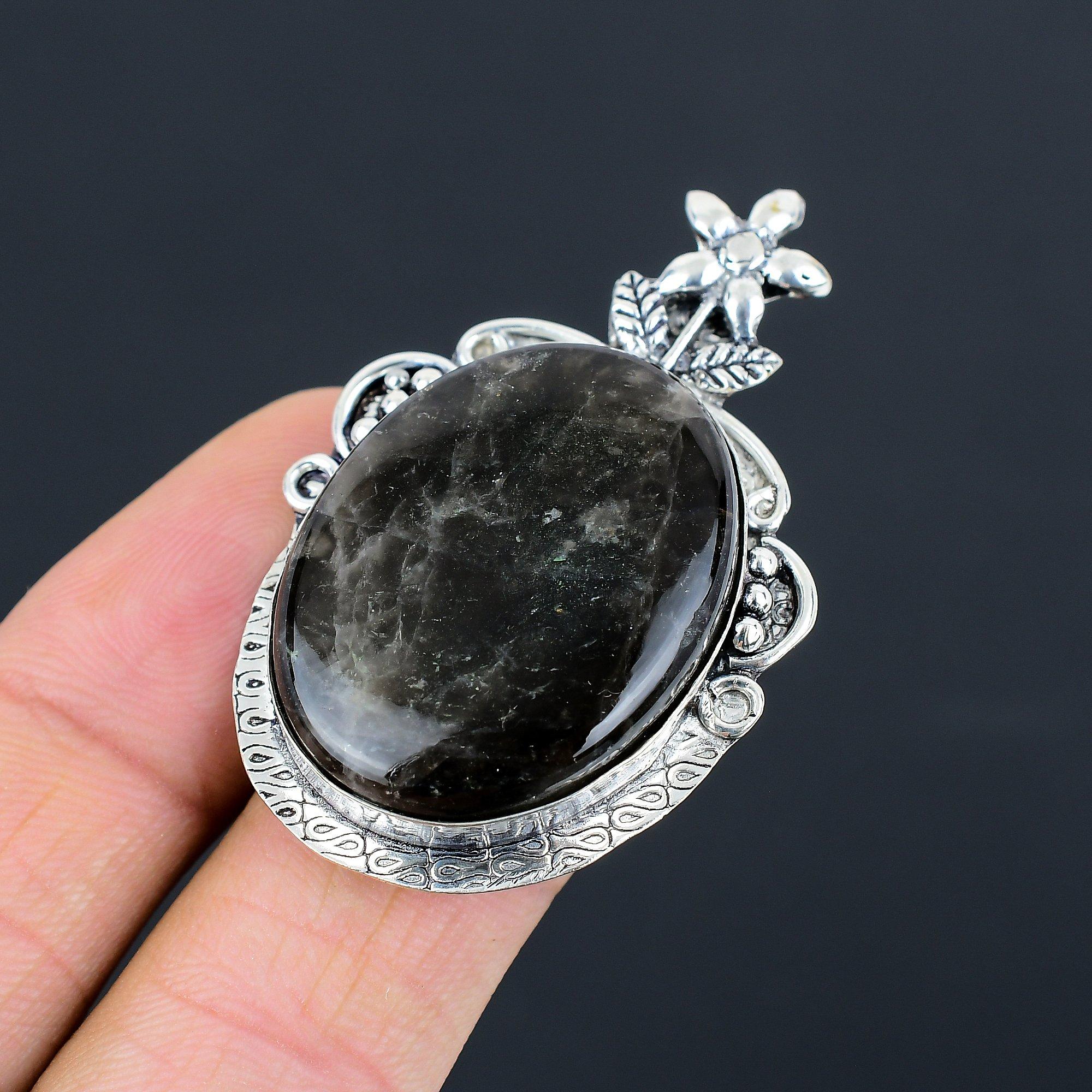 

925 Silver Black Seraphinite Gemstone Flower Wife Solitaire Ring Jewelry Size 6 6
