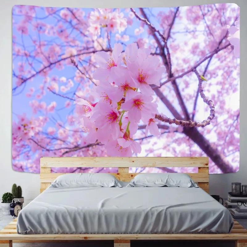 Pink Romantic Cherry Blossom Pattern Tapestry Office Living Room Tapestry Home Wall Decoration Tapestry
