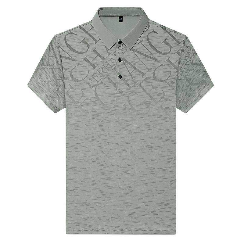 Business Casual Short-Sleeved Men'S Lapel Breathable Polo Shirt Loose Half-Sleeved High-Elastic Printed T-Shirt