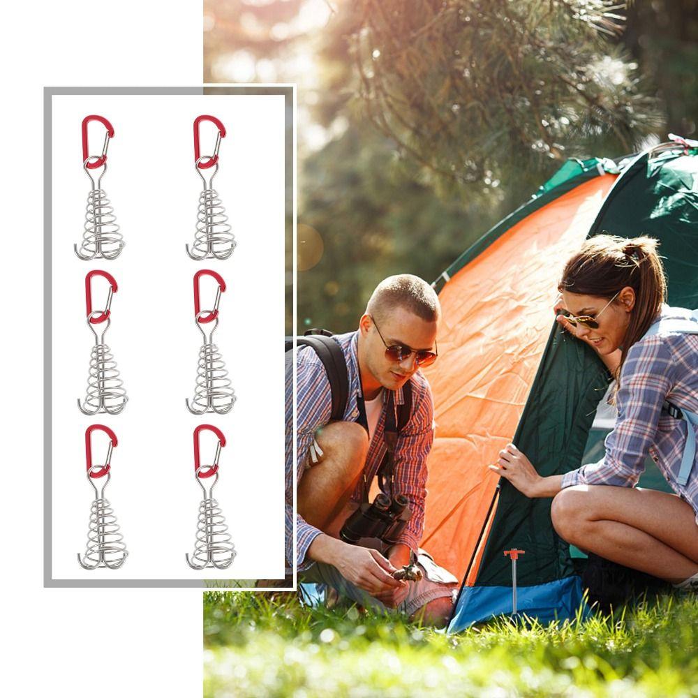 6Pcs Spring Buckle Outdoor Camping Deck Nail Aluminum Zinc Zinc Alloy Fixed Tent Rope Buckle Outdoor Camping