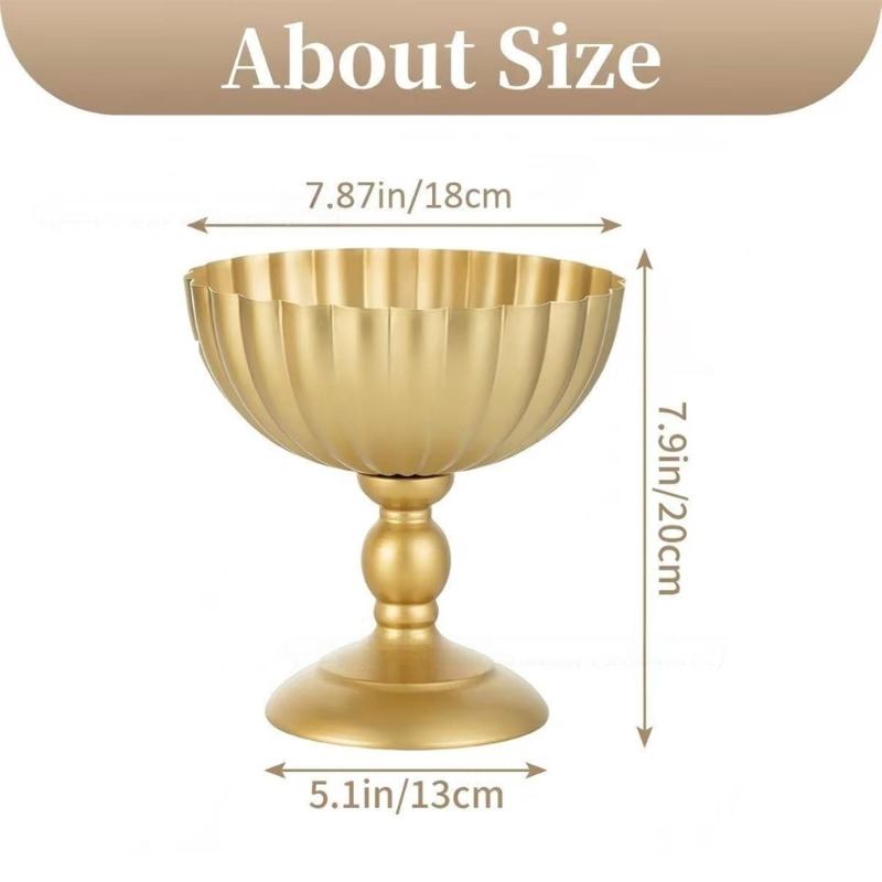 Wedding Table Flower Urn Vase, Metal Pedestal Design Compote Bowl Vase for Freshing Flowers, Artificial Flower, Dried Arrangements, Decorative Branch