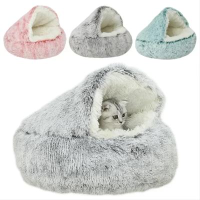 Cama de Pelúcia para Gato de Estimação Almofada Redonda Casa 2 em 1 Cesta Quente para Gato Saco de Dormir para Pet Ninho para Gato Canil para Cama de Cachorro Pequeno