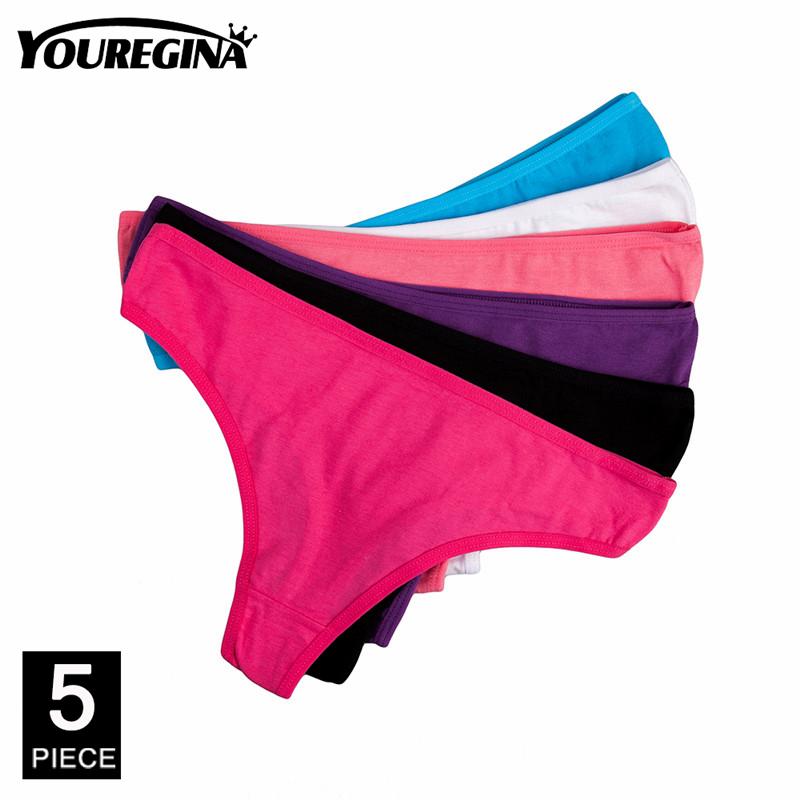5 stuks/set Sexy string voor vrouwen meisjes katoen G-strings dames slipjes lip print kawaii schattig stippen ondergoed groothandel gratis verzending M&5pcs blue